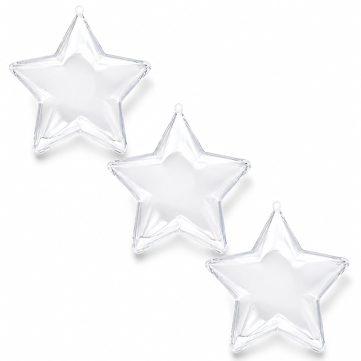Set of 3 Openable Fillable Clear Plastic Star Christmas Ornaments DIY Craft 3.5 Inches in Clear color Star