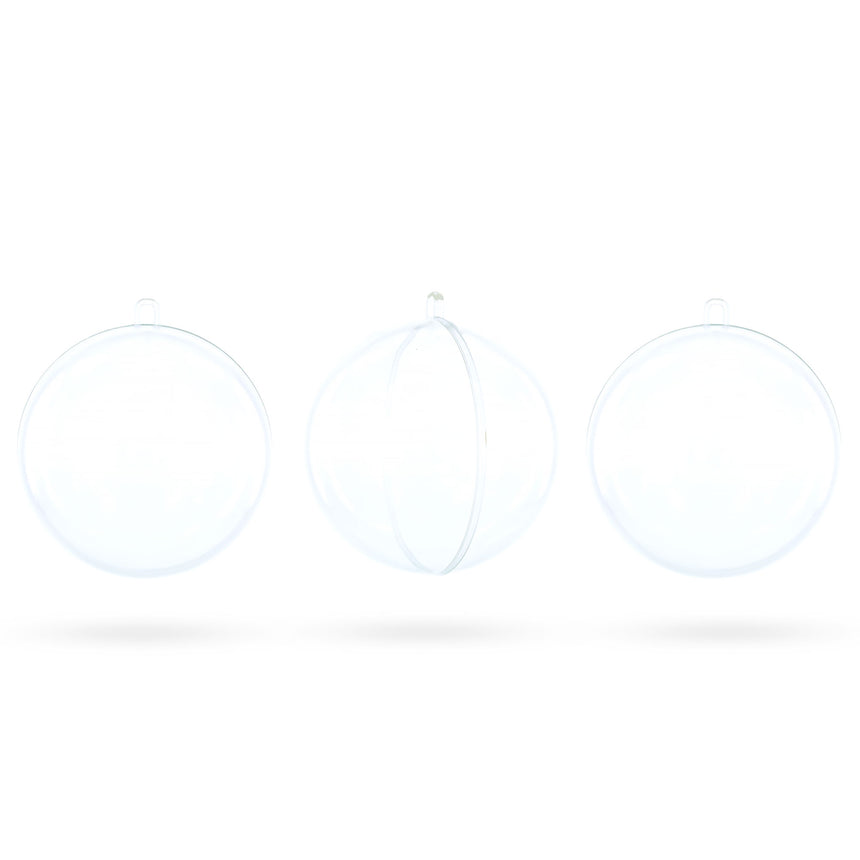 Set of 3 Openable Fillable Clear Plastic Ball Christmas Ornaments DIY Craft 4 Inches in Clear color Round