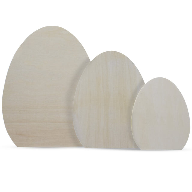 Set of 3 Unfinished Unpainted Wooden Easter Egg Shapes Cutouts DIY Craft 10 Inches in Beige color Oval