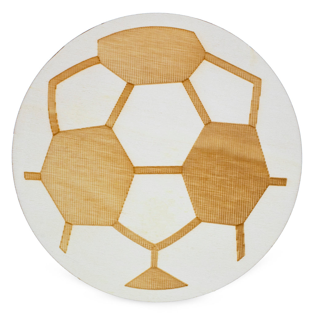 Wood Unfinished Unpainted Wooden Soccer Ball Shape Cutout DIY Craft 4.2 Inches in Beige color Round