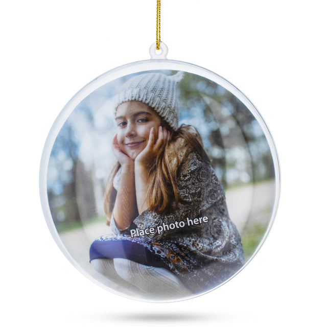 Openable Fallible Picture Frame Clear Plastic Flat Disc Christmas Ornament  DIY Craft 4.25 Inches in Clear color, Round shape