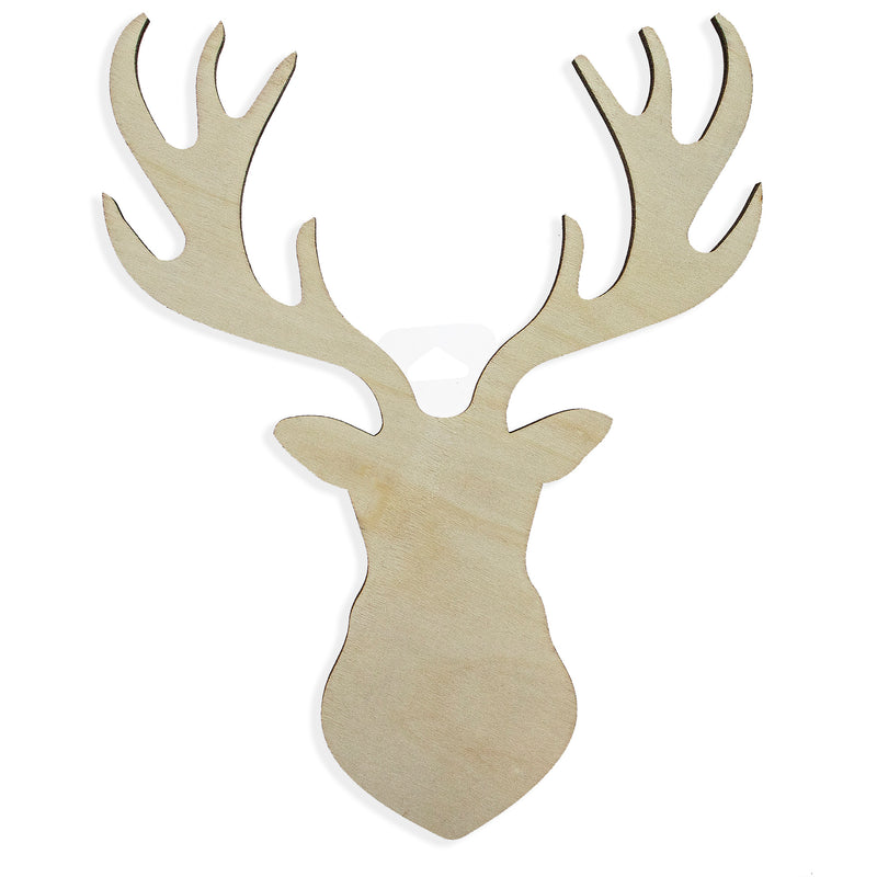 Unfinished Unpainted Wooden Deer Head Shape Cutout DIY Craft 9 Inches in Beige color,  shape