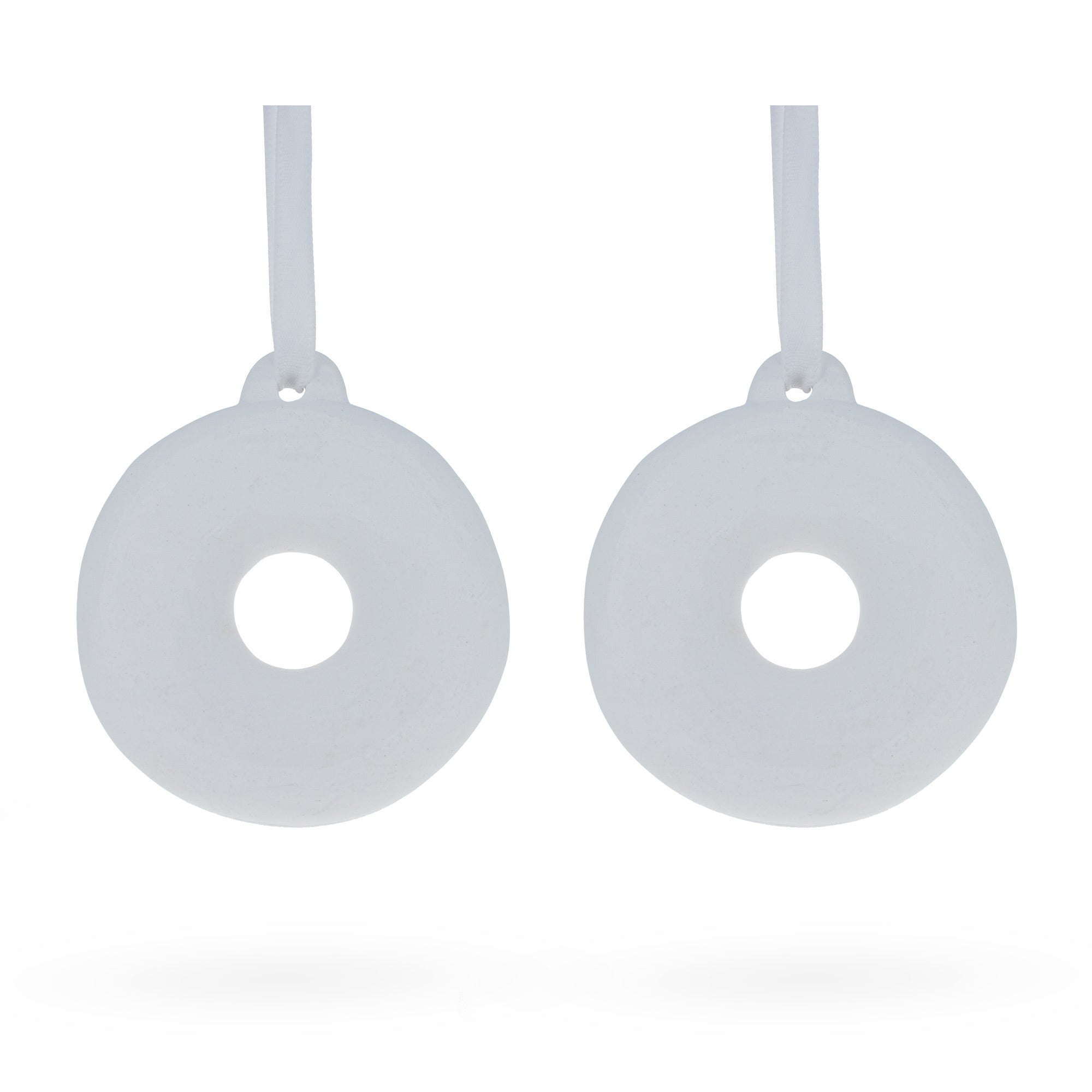 Set of 2 Plaster Donuts Christmas Ornaments 2.6 Inches in White color Round