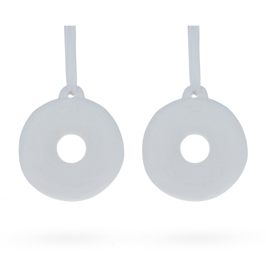 Set of 2 Plaster Donuts Christmas Ornaments 2.6 Inches in White color, Round shape