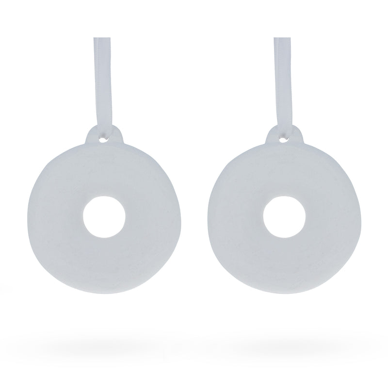 Set of 2 Plaster Donuts Christmas Ornaments 2.6 Inches in White color, Round shape