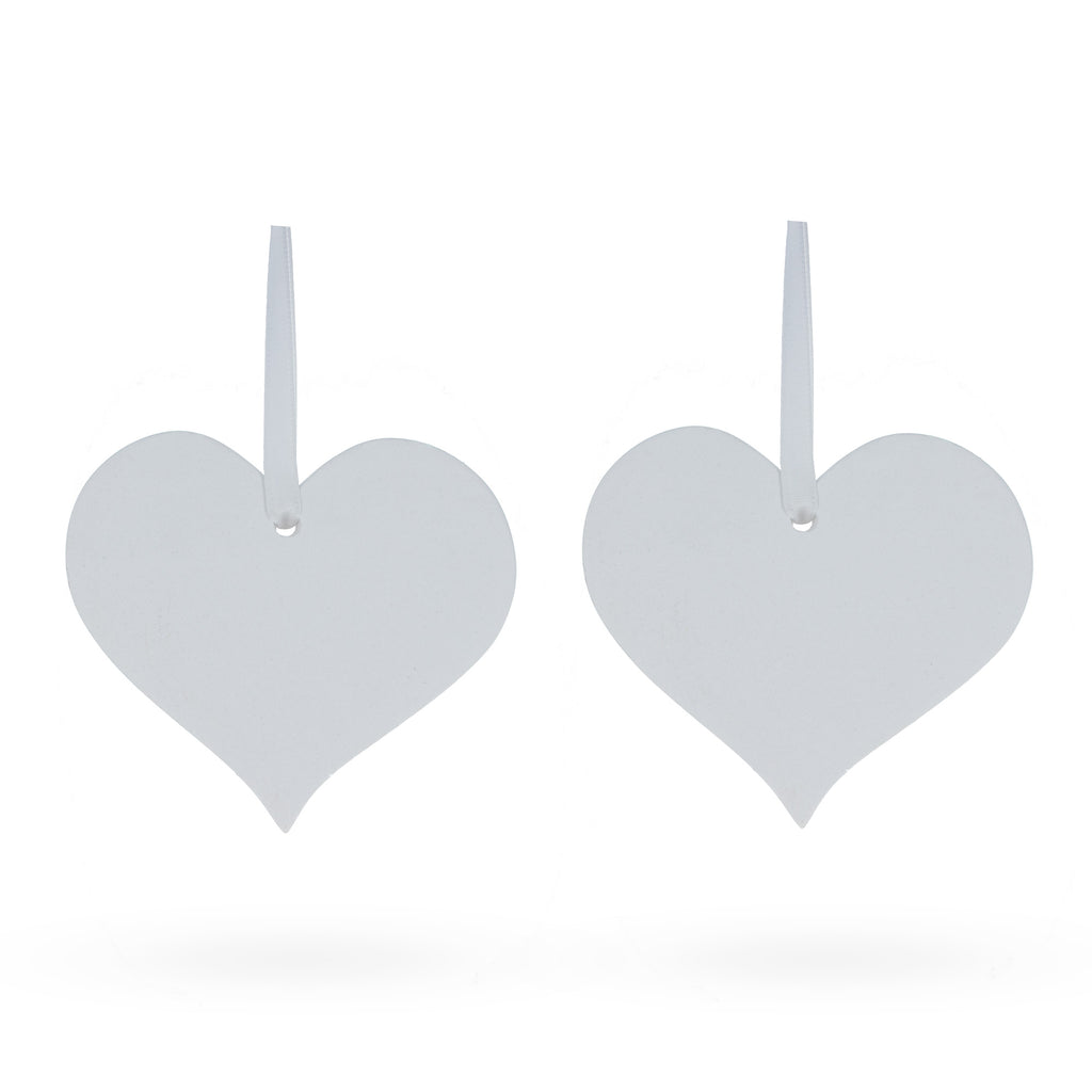 Set of 2 Hearts Plaster Christmas Ornaments 3.2 Inches in White color Heart