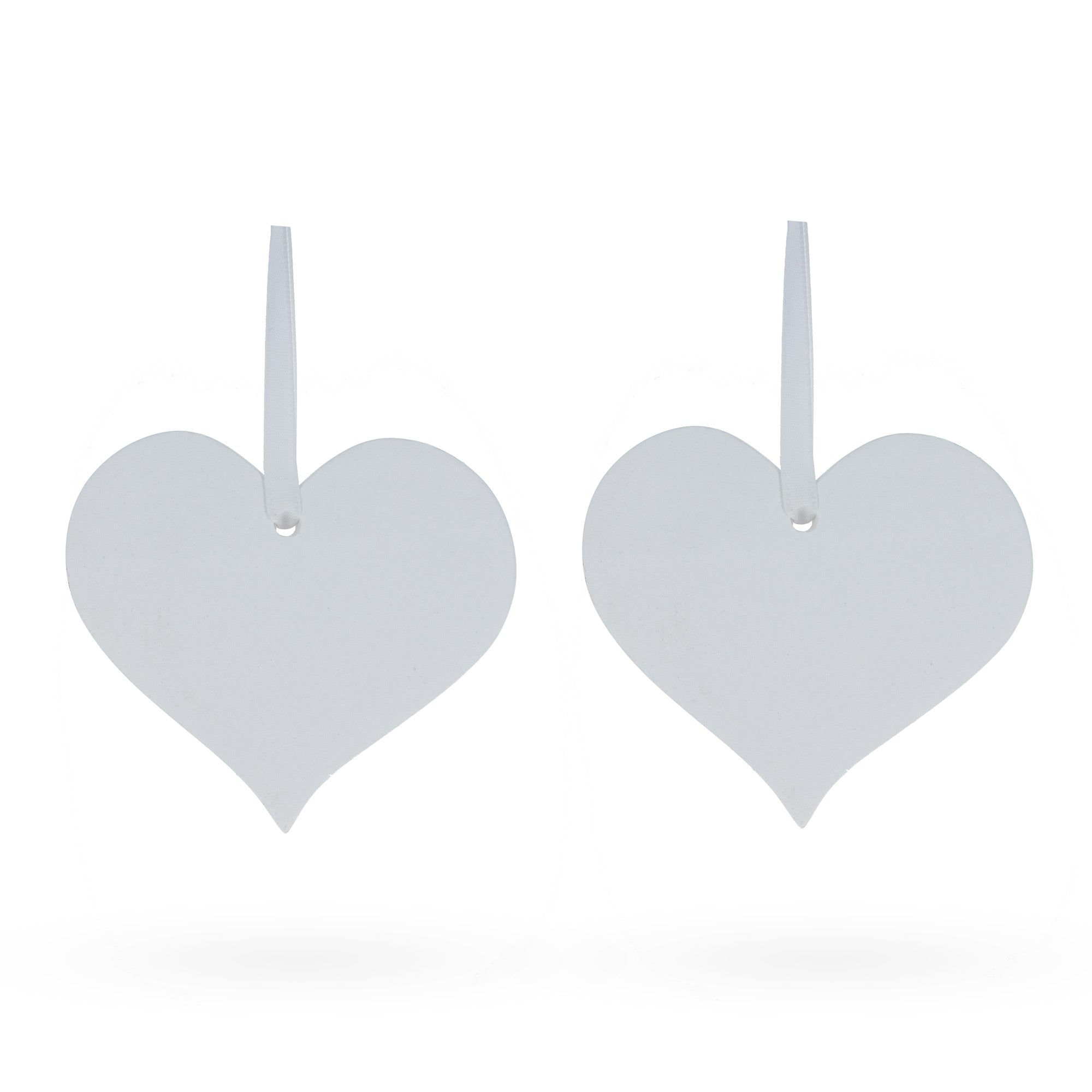 Set of 2 Hearts Plaster Christmas Ornaments 3.2 Inches in White color Heart