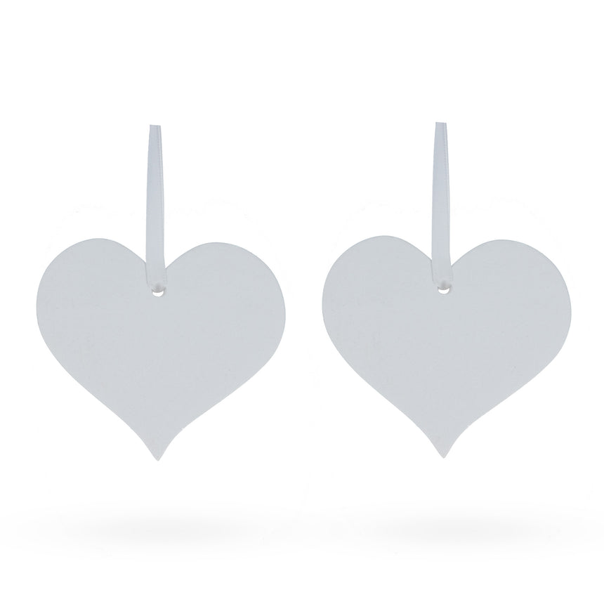 Set of 2 Hearts Plaster Christmas Ornaments 3.2 Inches in White color Heart