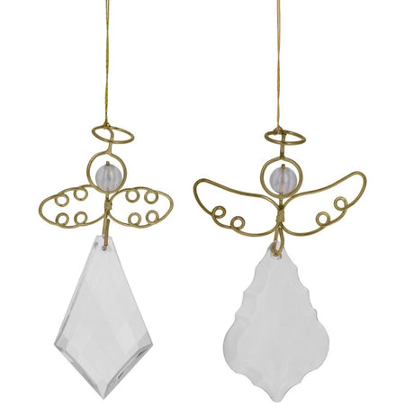 Set of 2 Clear Plastic Angels with Golden Wings Christmas Ornaments 3 Inches in Clear color,  shape
