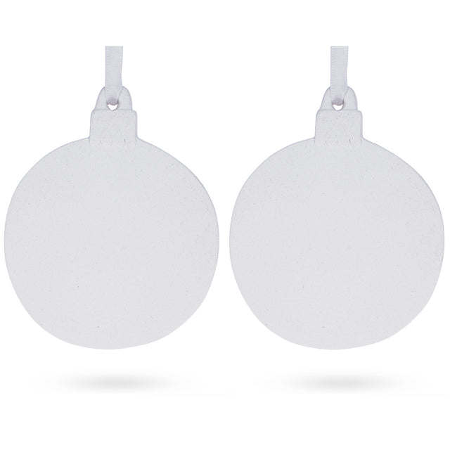 Set of 2 Plaster Flat Discs Round Christmas Ornament in White color, Round shape