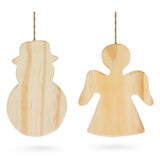 Set of 2 Unfinished Unpainted Wooden Snowman and Angel Christmas Ornaments Cutouts DIY Craft 4.5 Inches in Beige color,  shape