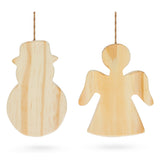 Set of 2 Unfinished Unpainted Wooden Snowman and Angel Christmas Ornaments Cutouts DIY Craft 4.5 Inches in Beige color