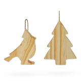 Wood Set of 2 Unfinished Unpainted Wooden Bird and Christmas Tree Ornaments Cutouts DIY Craft 4.5 Inches in Beige color Triangle