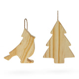 Set of 2 Unfinished Unpainted Wooden Bird and Christmas Tree Ornaments Cutouts DIY Craft 4.5 Inches in Beige color, Triangle shape