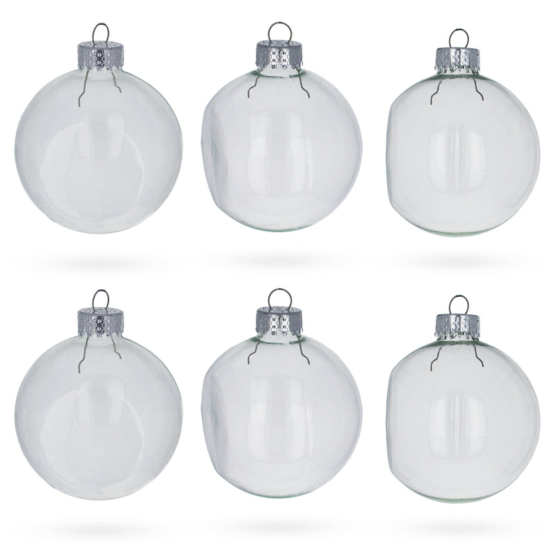 Set of 6 Flattened 1 Side Clear Glass Ball Christmas Ornaments 2.62 Inches in Clear color, Round shape