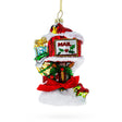 Santa's Mailbox with Gifts Blown Glass Christmas Ornament in Red color