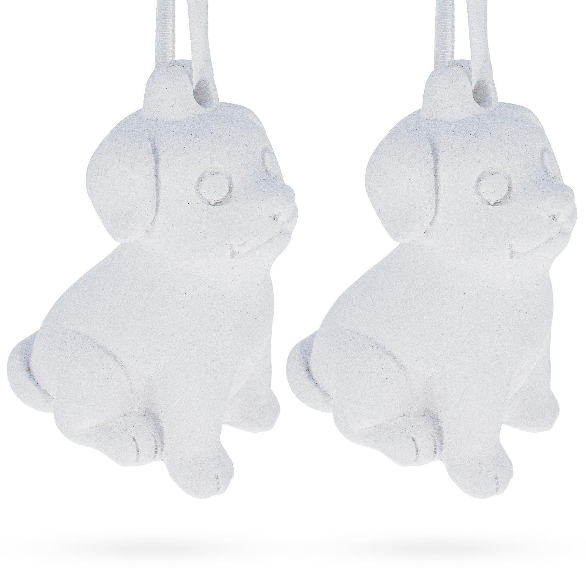 Set of 2 Blank Unfinished White Plaster Dog Christmas Ornaments DIY Craft 3.25 Inches in White color Figurine