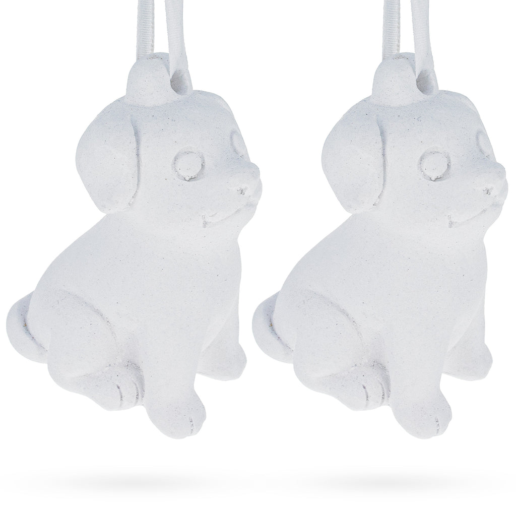 Set of 2 Blank Unfinished White Plaster Dog Christmas Ornaments DIY Craft 3.25 Inches in White color,  shape