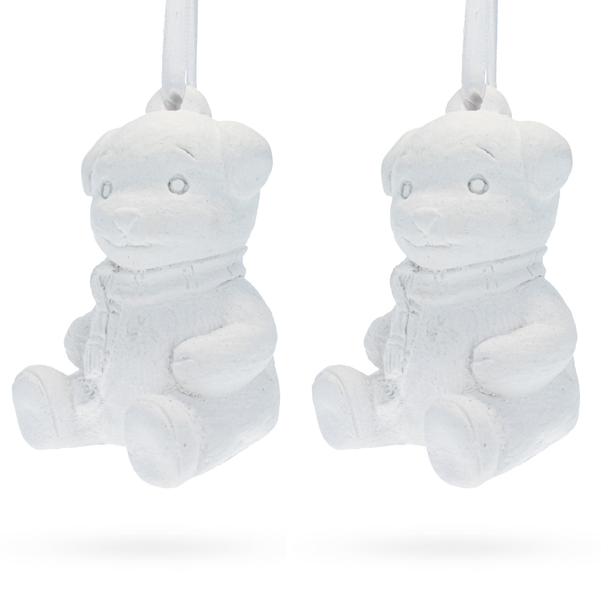 Set of 2 Blank White Unfinished Unpainted Plaster Teddy Bear Ornaments 3.5 Inches in White color,  shape