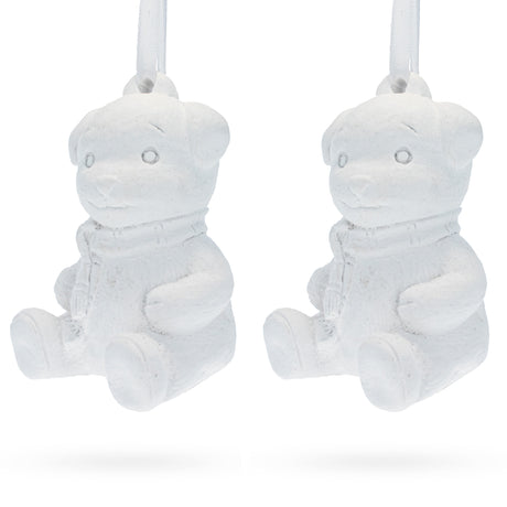 Plaster Set of 2 Blank White Unfinished Unpainted Plaster Teddy Bear Ornaments 3.5 Inches in White color