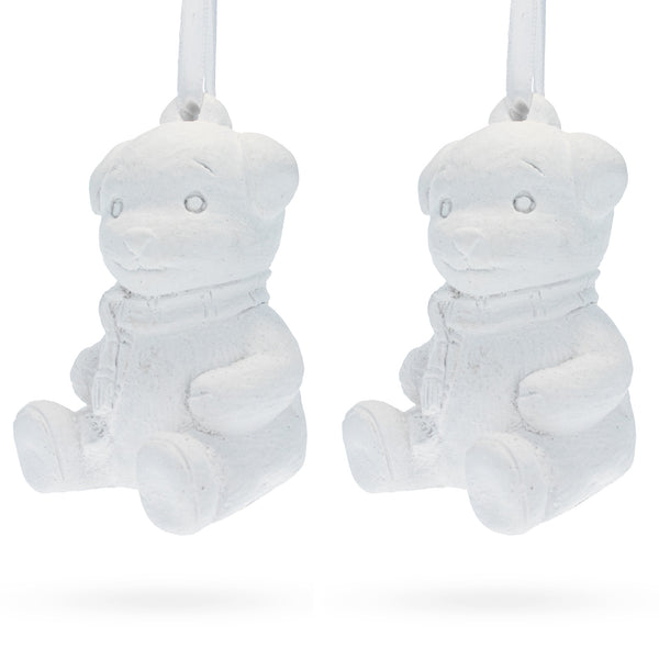 Set of 2 Blank White Unfinished Unpainted Plaster Teddy Bear Ornaments 3.5 Inches by BestPysanky