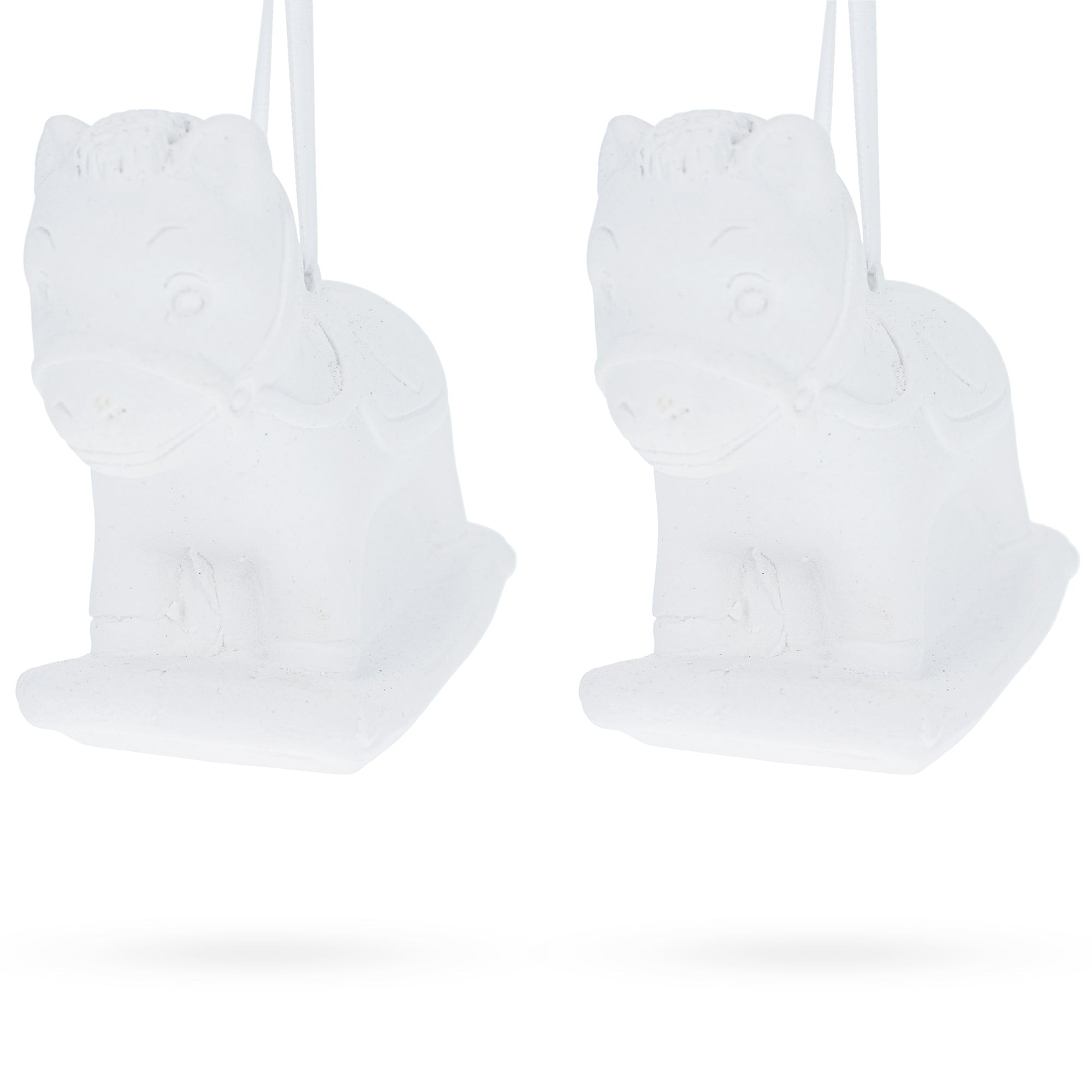 Set of 2 Unfinished Unpainted Blank White Plaster Rocking Horse Ornaments 3.5 Inches in White color