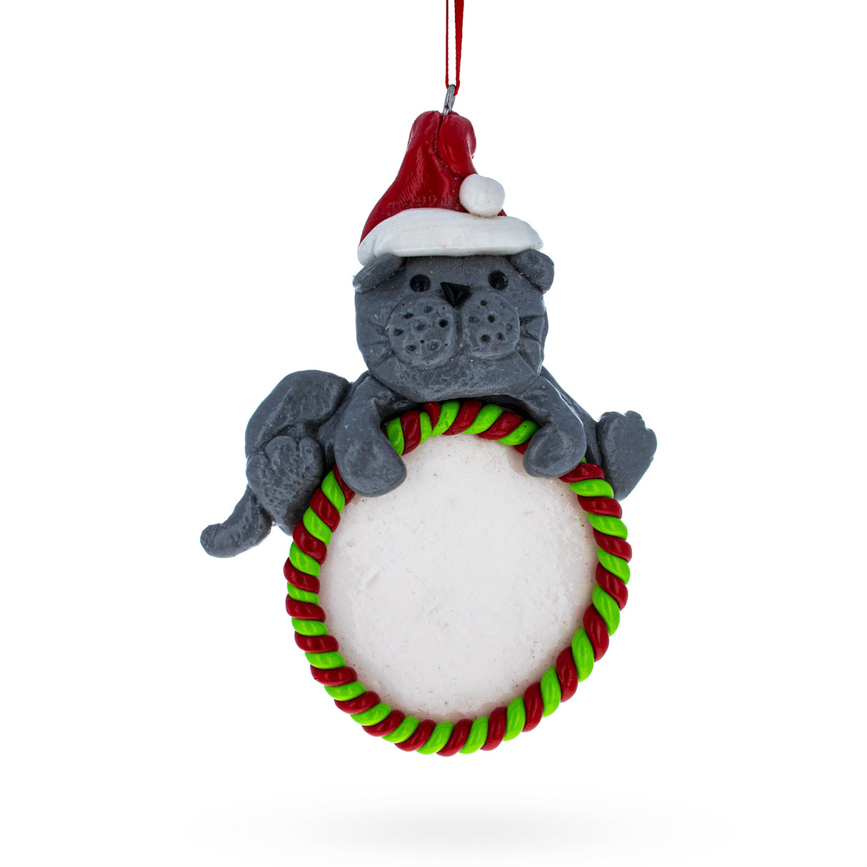 Cat on Ball Clay-dough Christmas Ornament in Multi color,  shape
