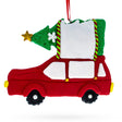 Car with Tree Clay-dough Christmas Ornament in Multi color,  shape