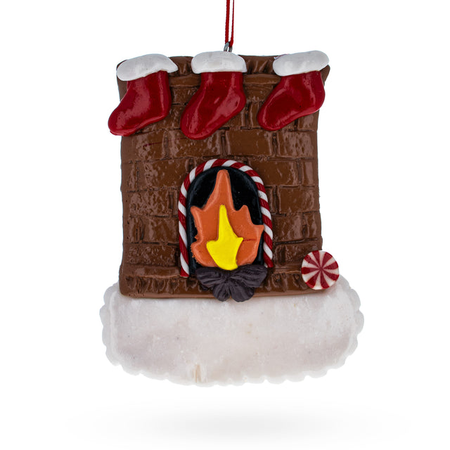 Fireplace with 3 Socks Clay-dough Christmas Ornament in Multi color,  shape