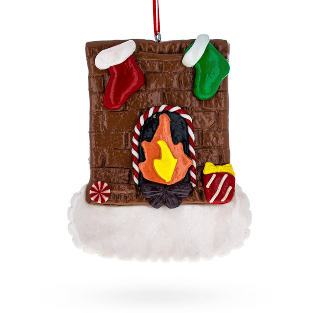 Fireplace with 2 Socks Clay-dough Christmas Ornament in Multi color,  shape