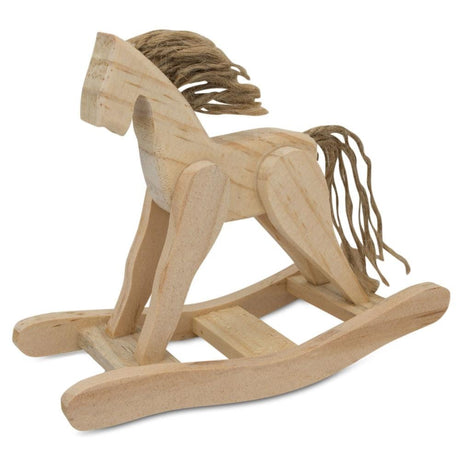 Wood Unfinished Wooden Rocking Horse Figurine Craft DIY Craft 4.5 Inches in Beige color