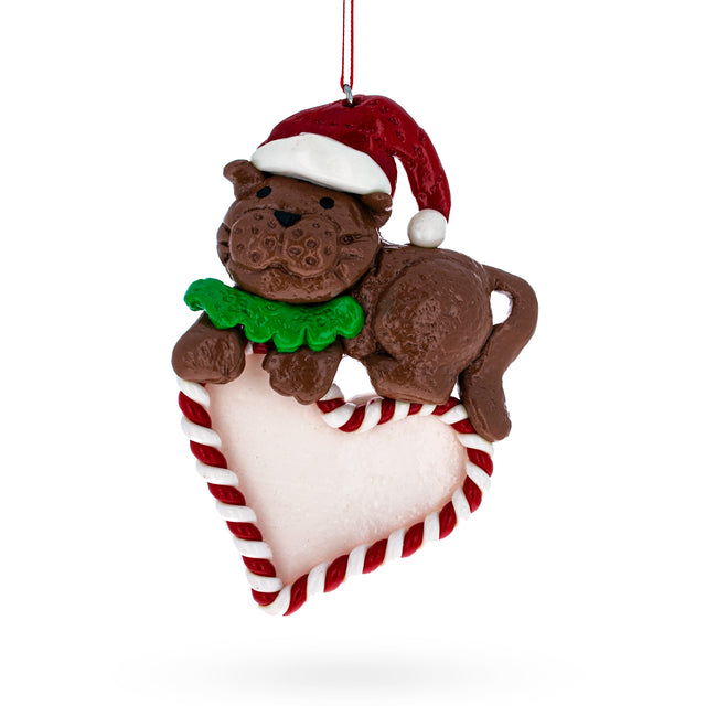 Cat on Heart Clay-dough Christmas Ornament in Multi color,  shape