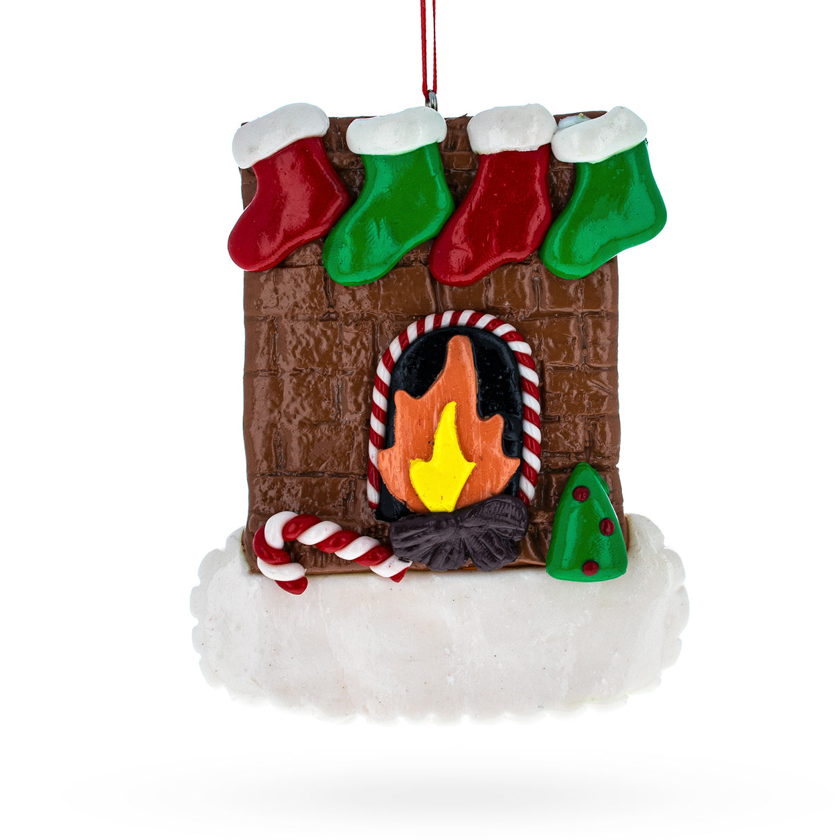 Fireplace with 4 Socks Clay-dough Christmas Ornament in Multi color,  shape
