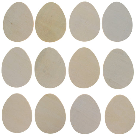 Wood Set of 12 Unpainted Unfinished Wooden Egg Cutouts DIY Crafts in Beige color Oval