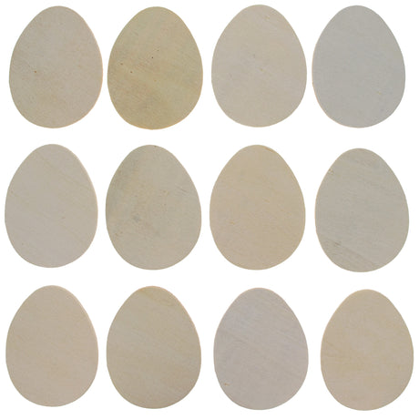 Set of 12 Unpainted Unfinished Wooden Egg Cutouts DIY Crafts in Beige color Oval