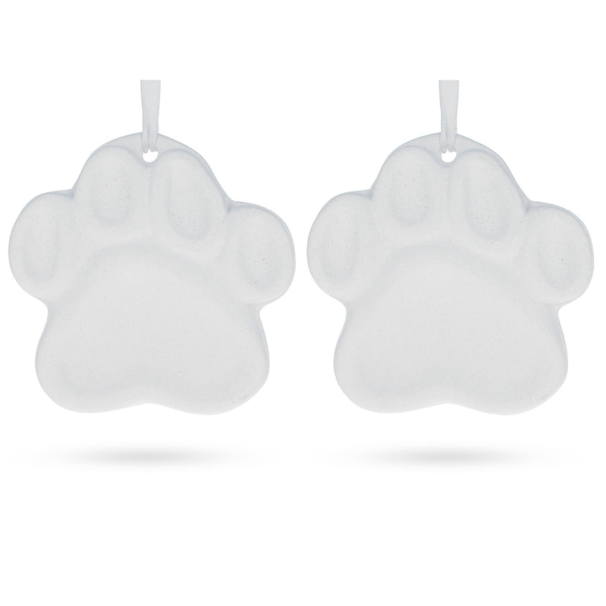 Set of 2 Unfinished Unpainted White Plaster Animal Print Ornament Plaques in White color