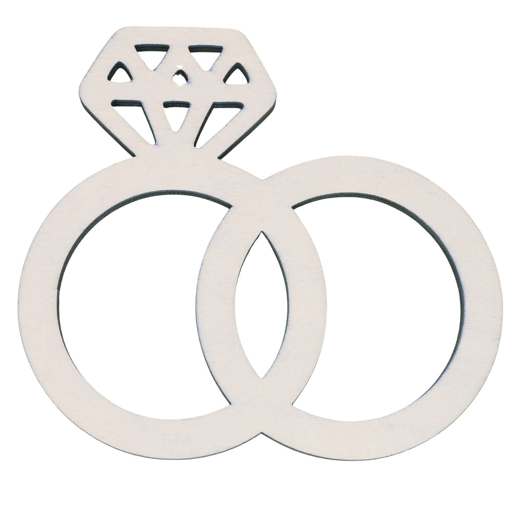 Unfinished Wooden Diamond Rings Shape Cutout DIY Craft 4.62 Inches in Beige color