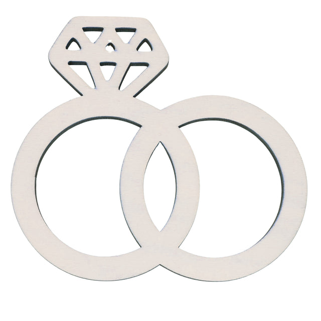 Unfinished Wooden Diamond Rings Shape Cutout DIY Craft 4.62 Inches in Beige color