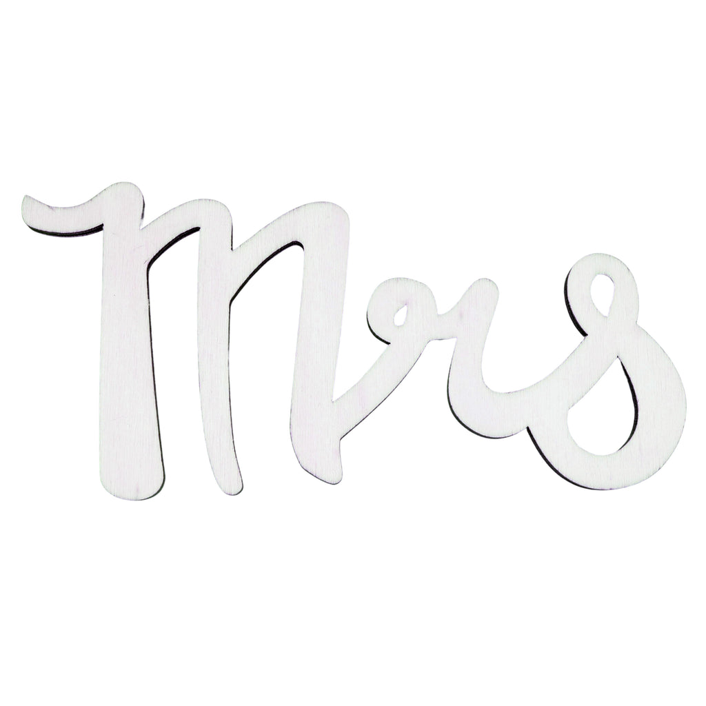 Wood Unfinished Wooden Word "Mrs" Shape Cutout DIY Craft 6 Inches in Beige color