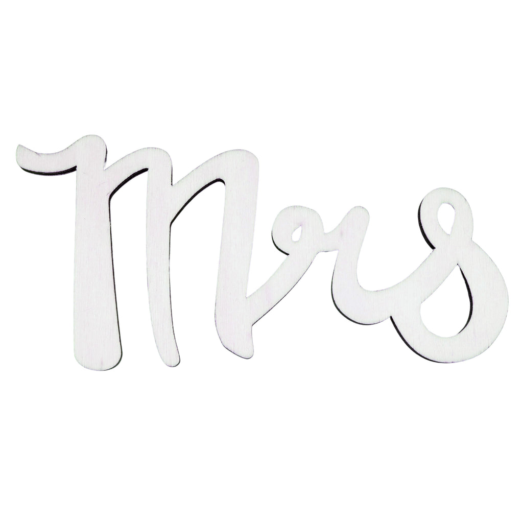 Unfinished Wooden Word "Mrs" Shape Cutout DIY Craft 6 Inches in Beige color