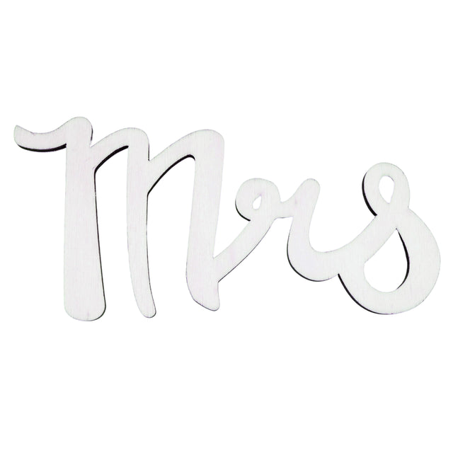 Unfinished Wooden Word "Mrs" Shape Cutout DIY Craft 6 Inches in Beige color