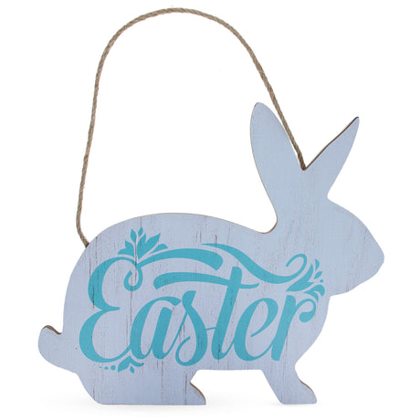 Easter Bunny Wooden Wall Sign 9.3 Inches in Blue color