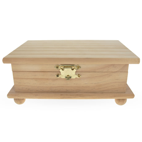 Unfinished Wooden Jewelry or Storage Trinket Gift Box Chest with Clasp DIY Unpainted Craft 7.5 Inches in Beige color,  shape