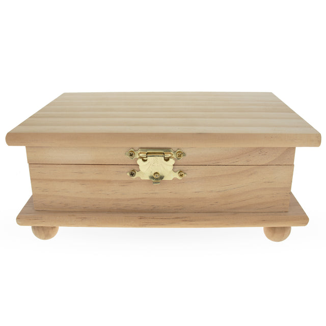 Unfinished Wooden Jewelry or Storage Trinket Gift Box Chest with Clasp DIY Unpainted Craft 7.5 Inches in Beige color