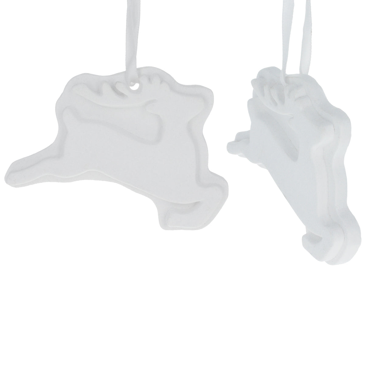 Set of 2 Blank Unfinished White Plaster Reindeer Christmas Ornaments DIY Craft 3.7 Inches in White color,  shape