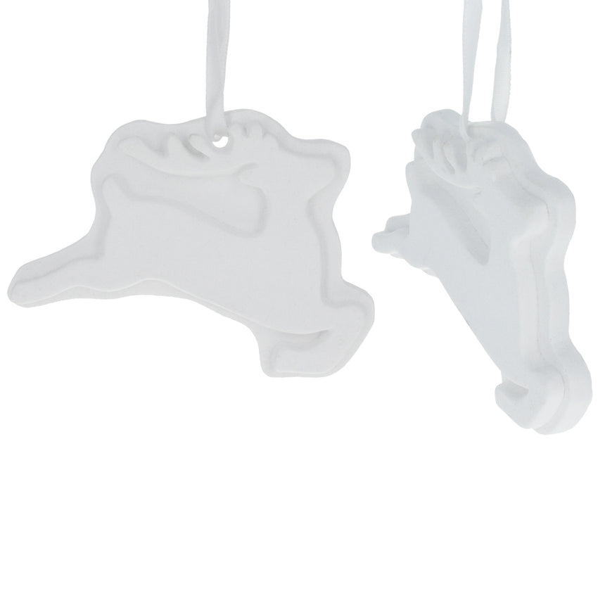 Set of 2 Blank Unfinished White Plaster Reindeer Christmas Ornaments DIY Craft 3.7 Inches in White color