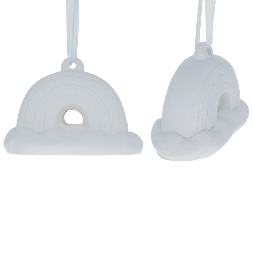 Set of 2 Blank Unfinished White Plaster 3D Rainbow Christmas Ornaments DIY Craft 3.5 Inches in White color