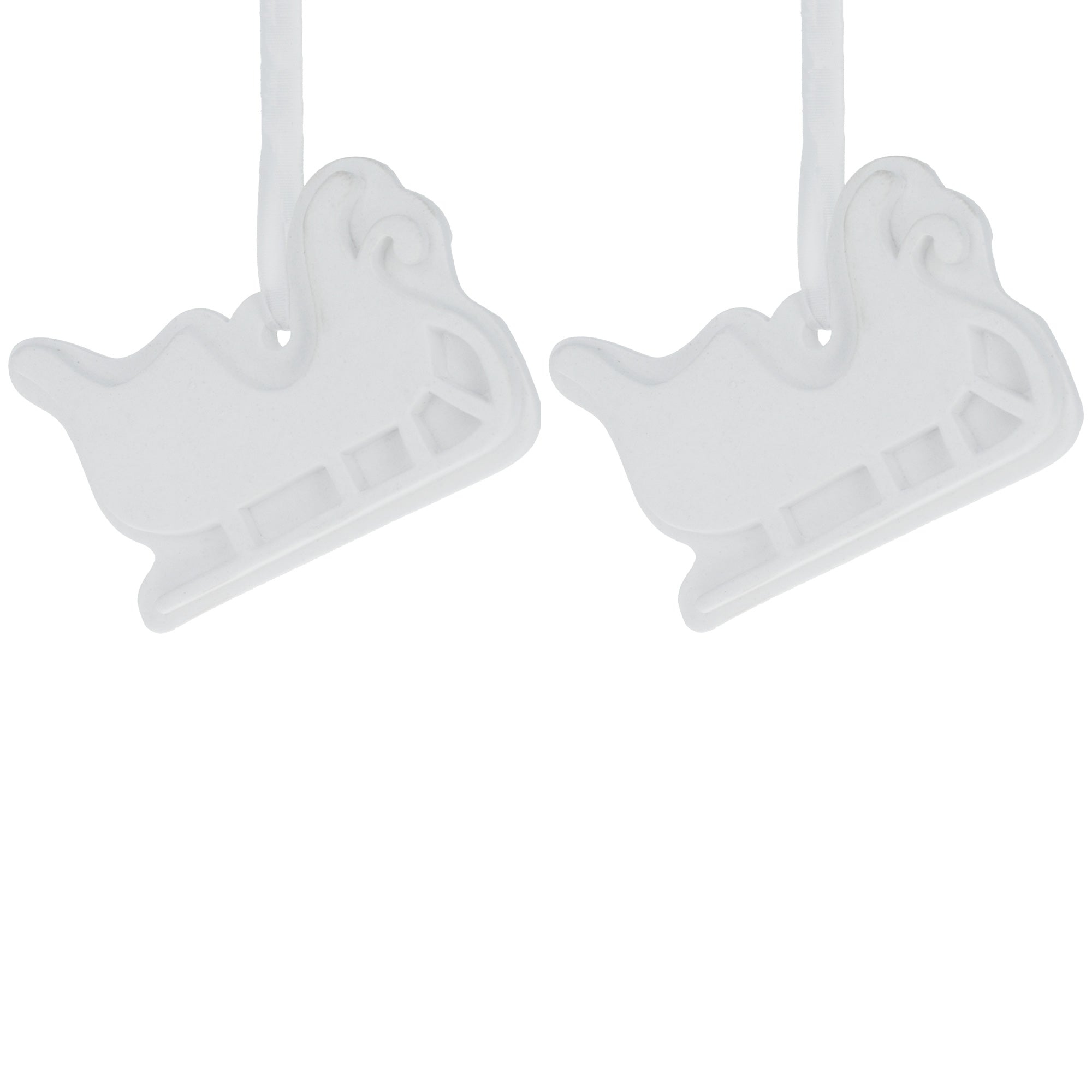 Set of 2 Blank Unfinished White Plaster Sleigh Christmas Ornaments DIY Craft 3.35 Inches in White color