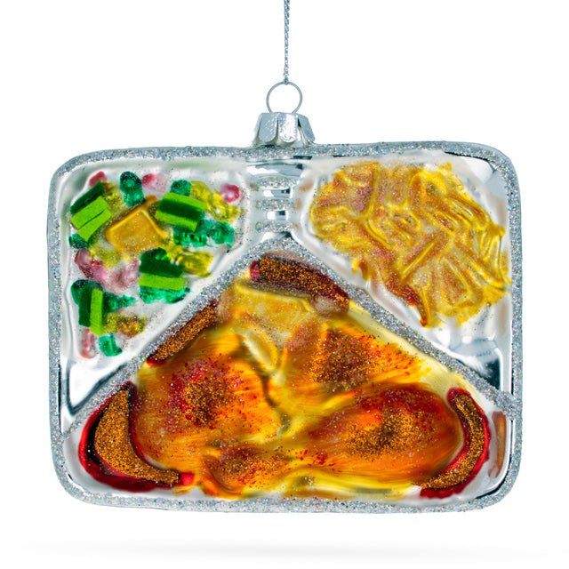 TV Dinner Glass Christmas Ornament in Multi color,  shape