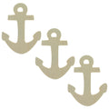 Set of 3 Unfinished Wooden Anchor Shape Cutout DIY Craft 4.25 Inches in Beige color